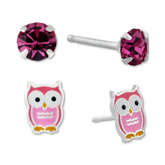 Best Pirce โญ Giani Bernini 2-Pc. Set Crystal Solitaire & Enamel Owl Stud Earrings In Sterling Silver, Created For Macy's Pink/white ๐คฉ 2 Best Pirce โญ Giani Bernini 2-Pc. Set Crystal Solitaire & Enamel Owl Stud Earrings In Sterling Silver, Created For Macy's Pink/white ๐คฉ - Image 2
