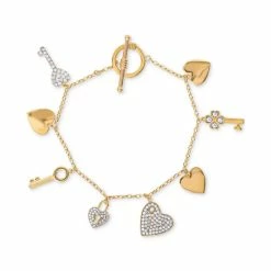 Wholesale ❤️ Giani Bernini Cubic Zirconia Heart & Key Charm Bracelet In Gold-Plated Sterling Silver, Created For Macy's Gold Over Silver 😍