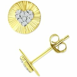 Deals 👏 Giani Bernini Cubic Zirconia Heart Disc Stud Earrings, Created For Macy's Gold Over Silver 🧨