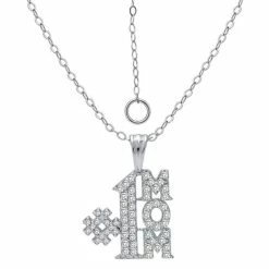 New 🎉 Giani Bernini Cubic Zirconia Pavé #1 Mom Pendant Necklace In Sterling Silver, 16 + 2 Extender, Created For Macy's 💯
