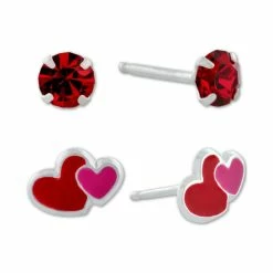 Best Pirce 👏 Giani Bernini 2-Pc. Set Crystal Solitaire & Enamel Heart Stud Earrings In Sterling Silver, Created For Macy's Multi 🔥