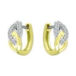 Outlet 👍 Giani Bernini Cubic Zirconia Link Small Huggie Hoop Earrings, 0.55, Created For Macy's Twotone 🔔