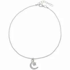Wholesale 🥰 Giani Bernini Cubic Zirconia Moon & Star Charm Ankle Bracelet In Sterling Silver, Created For Macy's 🎁