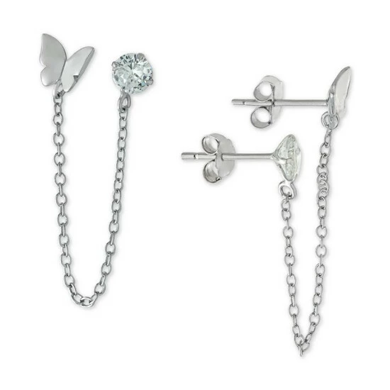 Coupon โ Giani Bernini Cubic Zirconia Butterfly Chain Double Pierced Drop Earrings In Sterling Silver, Created For Macy's ๐ 1 Coupon โ Giani Bernini Cubic Zirconia Butterfly Chain Double Pierced Drop Earrings In Sterling Silver, Created For Macy's ๐