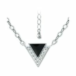 Hot Sale ❤️ Giani Bernini Cubic Zirconia & Enamel Triangle Pendant Necklace In Sterling Silver, 16 + 2 Extender, Created For Macy's 💯