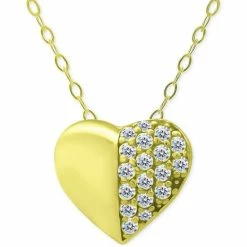Buy 🎉 Giani Bernini Cubic Zirconia Pavé Heart Pendant Necklace In 18k Gold-Plated Sterling Silver, 16 + 2 Extender, Created For Macy's Gold Over Silver 😀