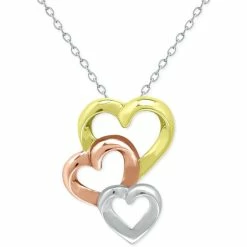 Coupon 🥰 Giani Bernini Tricolor Triple Heart Interlocking Pendant Necklace In Sterling Silver, 18k Gold- & Rose Gold-Plate, 16 + 2 Extender, Created For Macy's Gold Over Silver 😍