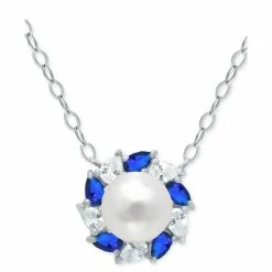 Flash Sale ❤️ Giani Bernini Freshwater Pearl (6mm), Lab-Created Blue Sapphire (1/6 Ct. T.w.), & Cubic Zirconia Halo Pendant Necklace In Sterling Silver, 16 + 2 Extender, Created For Macy's ✔️
