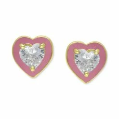 Cheap 🎉 Giani Bernini Cubic Zirconia Pink Enamel Heart Stud Earrings, Created For Macy's Gold Over Silver ✔️