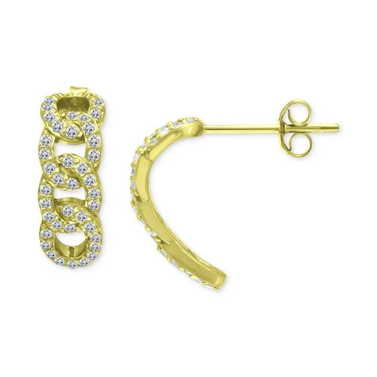 Top 10 🤩 Giani Bernini Cubic Zirconia Pavé Chain Link Half Hoop Earrings, Created For Macy's Gold Over Silver 🤩 1 Top 10 🤩 Giani Bernini Cubic Zirconia Pavé Chain Link Half Hoop Earrings, Created For Macy's Gold Over Silver 🤩