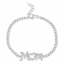 Outlet ❤️ Giani Bernini Cubic Zirconia MOM Curb Link Chain Bracelet In Sterling Silver, Created For Macy's 🔔