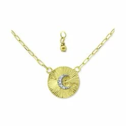 Hot Sale 🔔 Giani Bernini Cubic Zirconia Moon Disc Pendant Necklace, 16 + 2 Extender, Created For Macy's Gold Over Silver 🤩