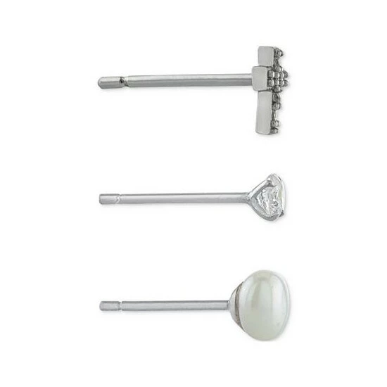 Hot Sale ๐ Giani Bernini 3-Pc. Cubic Zirconia & Cultured Freshwater Pearl (4mm) Stud Earrings In Sterling Silver, Created For Macy's ๐คฉ 3 Hot Sale ๐ Giani Bernini 3-Pc. Cubic Zirconia & Cultured Freshwater Pearl (4mm) Stud Earrings In Sterling Silver, Created For Macy's ๐คฉ - Image 3