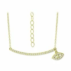 Hot Sale ⭐ Giani Bernini Cubic Zirconia Curved Bar & Evil Eye Pendant Necklace, 16 + 2 Extender, Created For Macy's Sterling Silver 💯