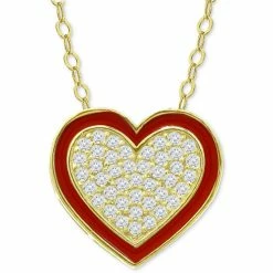 Wholesale 🎁 Giani Bernini Cubic Zirconia & Red Enamel Heart Pendant Necklace, 16 + 2 Extender, Created For Macy's Gold Over Silver ✨