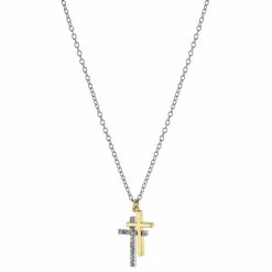 Flash Sale ⭐ Giani Bernini Cubic Zirconia Double Cross Pendant Necklace In Sterling Silver & Gold-Plate, 16 + 2 Extender, Created For Macy's ❤️