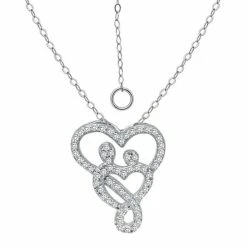 Promo 🤩 Giani Bernini Cubic Zirconia Intertwined Mom & Child Heart Pendant Necklace In Sterling Silver, 16 + 2 Extender, Created For Macy's ❤️