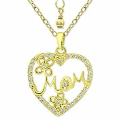 Best deal ๐ Giani Bernini Cubic Zirconia Mom Heart Pendant Necklace In 18k Gold-Plated Sterling Silver, 16 + 2 Extender, Created For Macy's Gold Over Silver ๐ฅฐ
