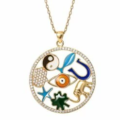 Cheap 😍 Giani Bernini Cubic Zirconia & Enamel Symbol Open Disc Pendant Necklace In Gold-Plated Sterling Silver, 16 + 2 Extender, Created For Macy's 🔥