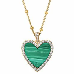 Budget 🛒 Giani Bernini Malachite & Cubic Zirconia Heart Pendant Necklace In Gold-Plated Sterling Silver, 16 + 2 Extender, Created For Macy's 🤩