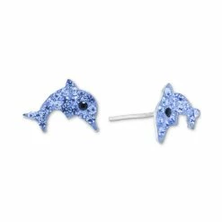 Buy 🔥 Giani Bernini Crystal Pavé Dolphin Stud Earrings In Sterling Silver, Created For Macy's Blue 👏