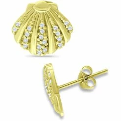 Buy ⭐ Giani Bernini Cubic Zirconia Clam Shell Stud Earrings In 18k Gold-Plated Sterling Silver, Created For Macy's Gold Over Sterling Silver ✔️
