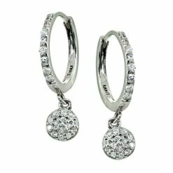 Promo 😉 Giani Bernini Pavé Cubic Zirconia Disc Charm Drop Huggie Hoop Earring In Sterling Silver ✔️