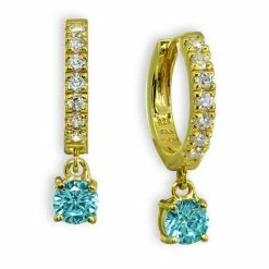 Best deal ๐ Giani Bernini Clear & Blue Cubic Zirconia Dangle Drop Huggie Hoop Earring In 18k Gold Plated Sterling Silver Gold/aqua ๐