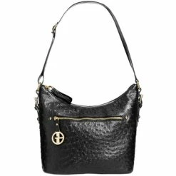 Buy 😍 Giani Bernini Embossed Faux Ostrich Hobo, Created For Macy's Black/black/gold 🤩