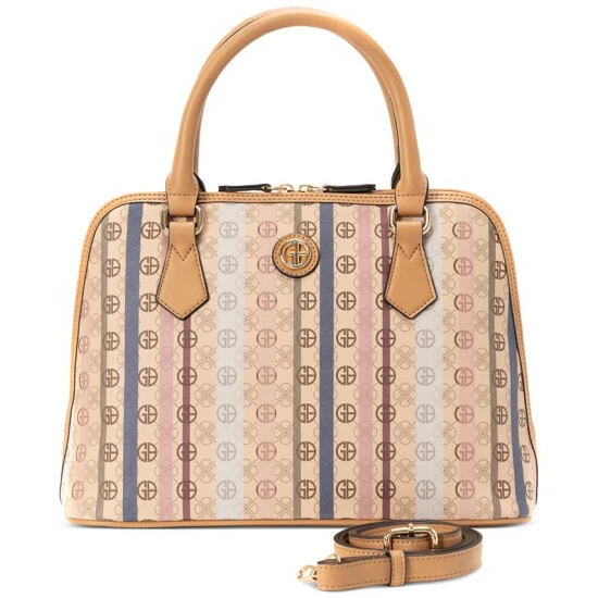 Budget ๐ Giani Bernini Signature Stripe Dome Faux Leather Satchel, Created For Macy's Taupe Multi ๐ 1 Budget ๐ Giani Bernini Signature Stripe Dome Faux Leather Satchel, Created For Macy's Taupe Multi ๐