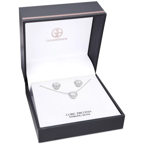 Promo ๐ Giani Bernini 2-Pc. Set Cubic Zirconia Halo Pendant Necklace & Matching Stud Earrings In Sterling Silver, Created For Macy's ๐ 3 Promo ๐ Giani Bernini 2-Pc. Set Cubic Zirconia Halo Pendant Necklace & Matching Stud Earrings In Sterling Silver, Created For Macy's ๐ - Image 3