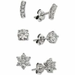 Best Pirce 🤩 Giani Bernini Cubic Zirconia 3-Piece Stud Earring Set In Sterling Silver, Created For Macy's 🛒