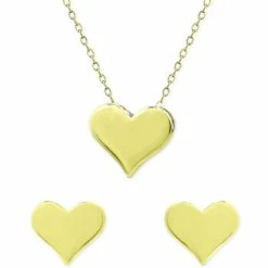 Discount ๐ Giani Bernini 2-Pc. Set Polished Heart Pendant Necklace & Matching Stud Earrings, Created For Macy's Gold Over Silver โค๏ธ