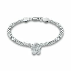 Best Sale 🤩 Giani Bernini Cubic Zirconia Butterfly Charm Bismark Chain Bracelet, Created For Macy's White 🥰