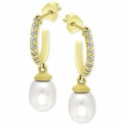 Top 10 👏 Giani Bernini Freshwater Pearl (8 X 6mm) & Cubic Zirconia Dangle Hoop Earrings, Created For Macy's Sterling Silver 😀