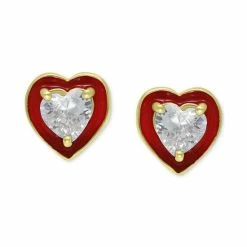 Best reviews of 🌟 Giani Bernini Cubic Zirconia Cubic Zirconia Red Enamel Heart Stud Earrings, Created For Macy's Gold Over Silver 👏