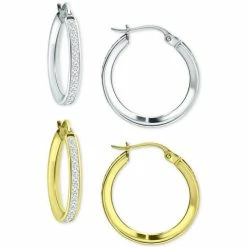 Top 10 😀 Giani Bernini 2-Pc. Set Cubic Zirconia Small Hoop Earrings In Sterling Silver & 18k Gold-Plate, 0.78, Created For Macy's White/gold 🧨
