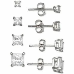 Deals 🌟 Giani Bernini 4-Pc. Set Cubic Zirconia Princess Stud Earrings In Sterling Silver, Created For Macy's 🤩