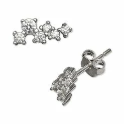 Promo 🤩 Giani Bernini Cubic Zirconia Horizontal Cluster Stud Earrings In Sterling Silver, Created For Macy's 🧨