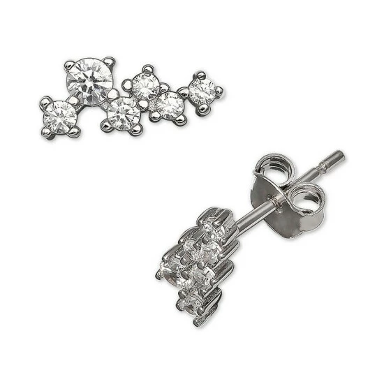 Promo 🤩 Giani Bernini Cubic Zirconia Horizontal Cluster Stud Earrings In Sterling Silver, Created For Macy's 🧨 1 Promo 🤩 Giani Bernini Cubic Zirconia Horizontal Cluster Stud Earrings In Sterling Silver, Created For Macy's 🧨