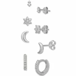 New 🔔 Giani Bernini 4-Pc. Set Cubic Zirconia Stud & Hoop Earrings In Sterling Silver, Created For Macys 👍