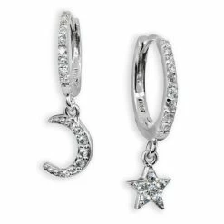 Promo 🥰 Giani Bernini Cubic Zirconia Moon & Star Charm Drop Huggie Hoop Earring In Sterling Silver Or 18k Gold Plated Sterling Silver 🥰