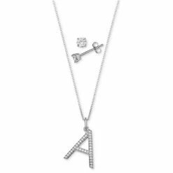 Flash Sale 🤩 Giani Bernini 2-Pc. Set Cubic Zirconia Initial Pendant Necklace & Solitaire Stud Earrings In Sterling Silver, Created For Macy's 🔔