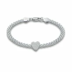 Coupon 😍 Giani Bernini Cubic Zirconia Heart Bismark Chain Bracelet, Created For Macy's White 🥰