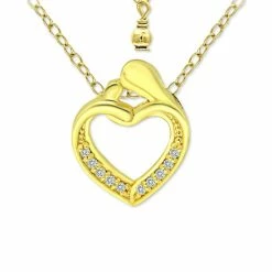 Hot Sale 🔔 Giani Bernini Cubic Zirconia 👩 Mother & Child Heart Pendant Necklace In 18k Gold-Plated Sterling Silver And Sterling Silver, 16 + 2 Extender, Created For Macy's 💯