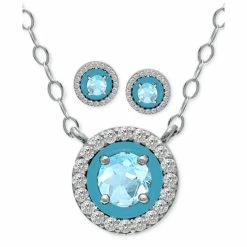 Outlet 🎁 Giani Bernini 2-Pc. Set Blue Topaz, Cubic Zirconia & Enamel Pendant Necklace & Matching Stud Earrings (Also In Amethyst, Lab-Created Ruby, & Lab-Created Opal), Created For Macy's Blue Topaz/ Turquoise 🛒
