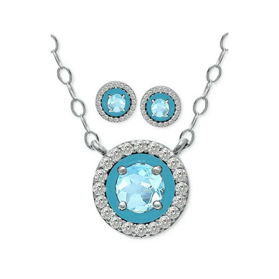 Outlet 🎁 Giani Bernini 2-Pc. Set Blue Topaz, Cubic Zirconia & Enamel Pendant Necklace & Matching Stud Earrings (Also In Amethyst, Lab-Created Ruby, & Lab-Created Opal), Created For Macy's Blue Topaz/ Turquoise 🛒 2 Outlet 🎁 Giani Bernini 2-Pc. Set Blue Topaz, Cubic Zirconia & Enamel Pendant Necklace & Matching Stud Earrings (Also In Amethyst, Lab-Created Ruby, & Lab-Created Opal), Created For Macy's Blue Topaz/ Turquoise 🛒 - Image 2