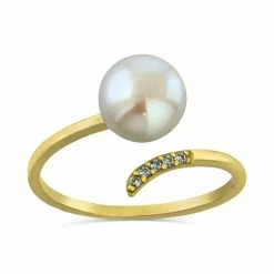 Coupon 🤩 Giani Bernini Cultured Freshwater Pearl (8mm) & Cubic Zirconia Bypass Ring, Created For Macy's Sterling Silver 🤩