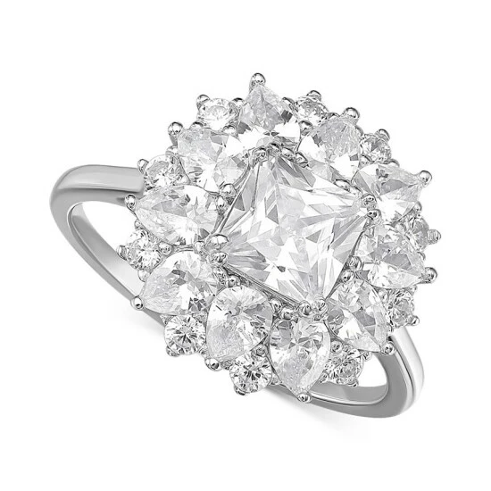 Outlet 👍 Giani Bernini Cubic Zirconia Princess Flower Statement Ring In Sterling Silver, Created For Macy's ✨ 1 Outlet 👍 Giani Bernini Cubic Zirconia Princess Flower Statement Ring In Sterling Silver, Created For Macy's ✨