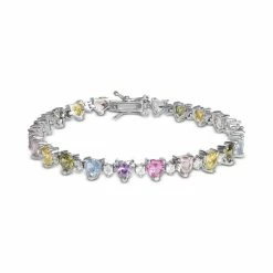 Buy 👍 Giani Bernini Multicolor Cubic Zirconia Heart Link Bracelet In Sterling Silver, Created For Macy's 🎉